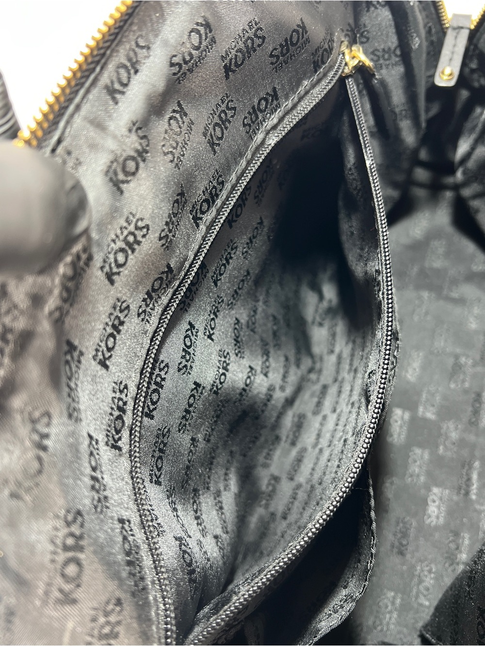 Michael Kors Black MK Signature Jacquard Satchel Bowler Bag Leather Trim Large - Picture 11 of 16
